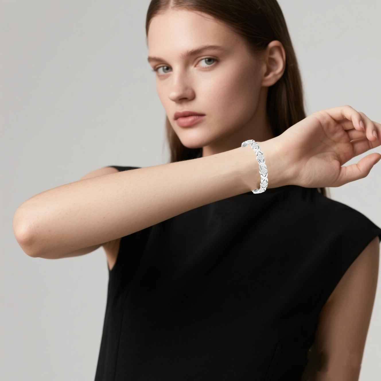 Rose gold New Fashion Lightweight Luxury Four-Leaf Clover Diamond Inlaid Bracelet - Alloy Magnetic Watch Band Style Bracelet for Women + Free Disassembly Tool