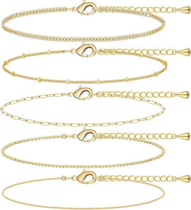 A golden five-piece set Chic Multi-Layered Alloy Bracelet Set - Fashionable Stackable Jewelry