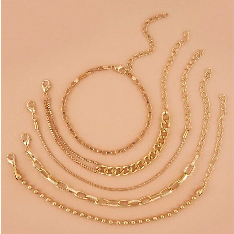 A Silver six-piece set Chic Multi-Layered Alloy Bracelet Set - Fashionable Stackable Jewelry