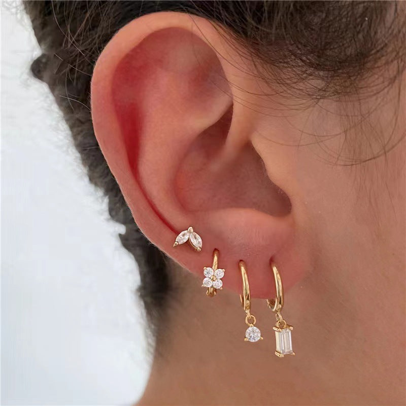 Four-piece set Silver Delicate CZ Earring Stacking Set - Huggie Hoops & Studs for Multiple Piercings