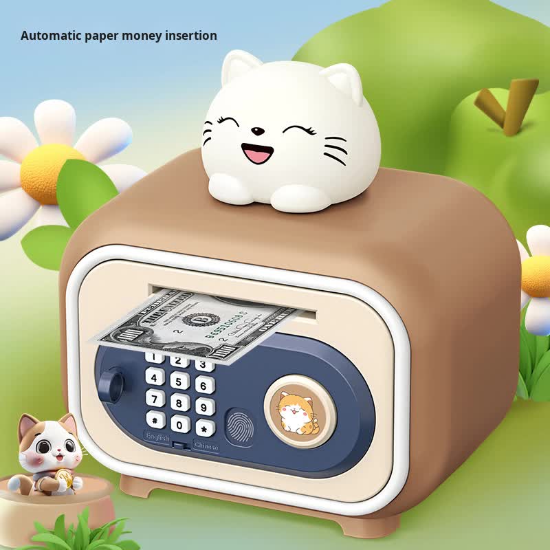 Brown Electronic Piggy Bank Safe for Kids - Automatic Rolling Money Box with PIN & Fingerprint Lock