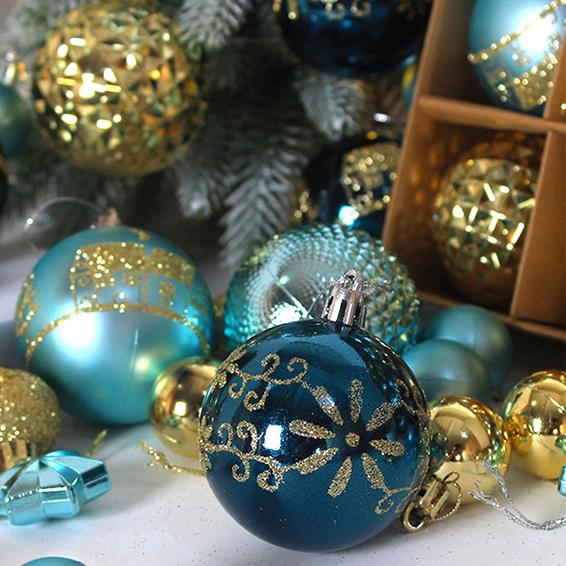 Blue and gold 44-Piece Assorted Christmas Baubles Set with Elegant Designs in Wooden Gift Box - 3-6cm Decorative Ornaments for Tree, Home & Holiday Display