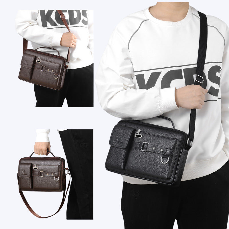 Plain black texture Men's Crossbody Shoulder Bag - Premium PU Leather Business & Commute Sling Bag