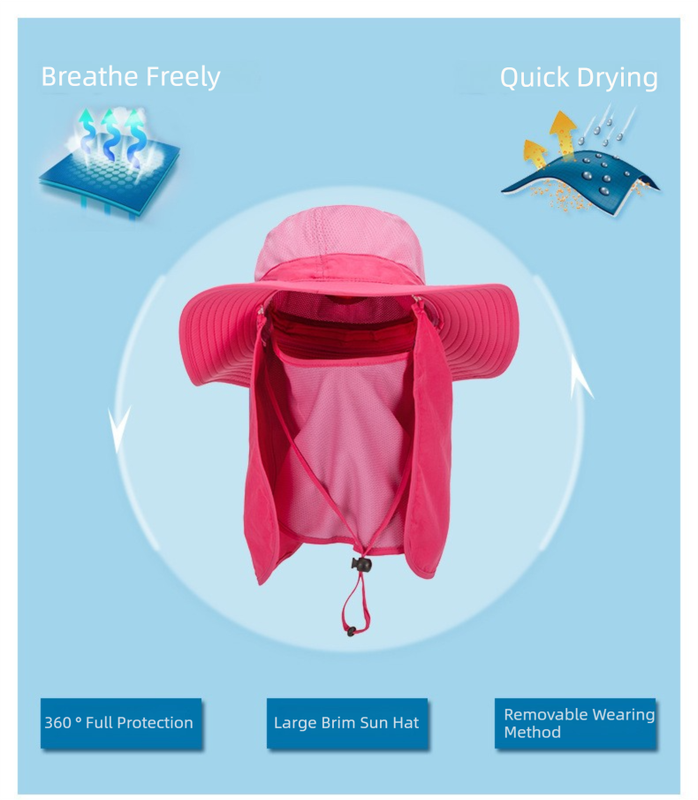 Dark Blue Outdoor Summer Sun Protection Hat with UV Protection Breathable Wide Brim Fisherman Cap for Hiking Cycling Fishing