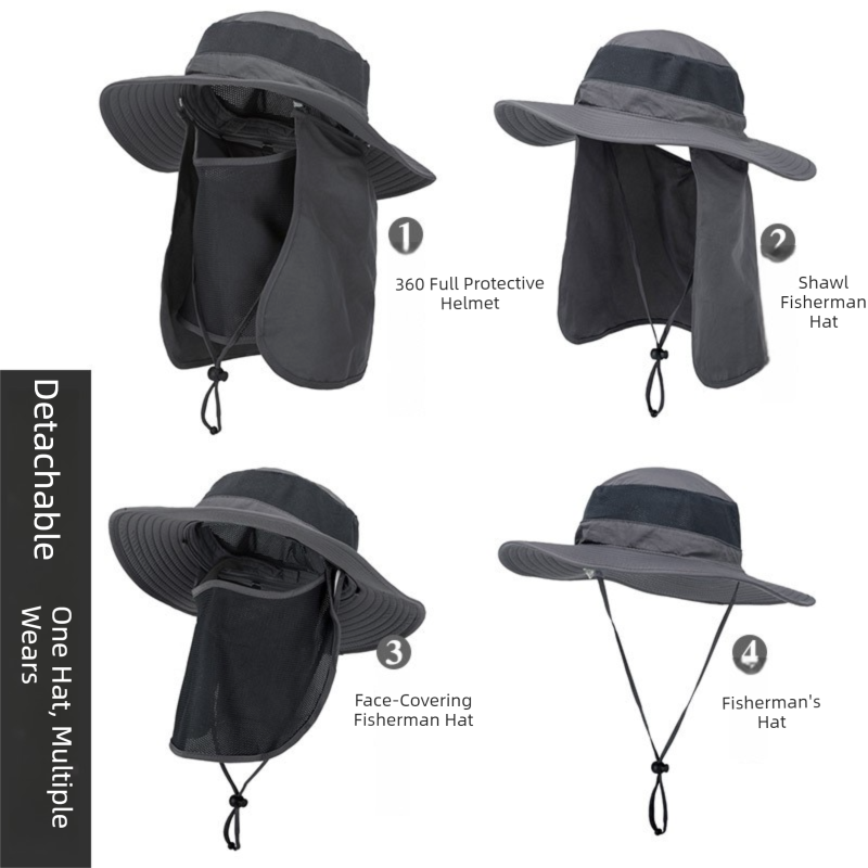 Dark Blue Outdoor Summer Sun Protection Hat with UV Protection Breathable Wide Brim Fisherman Cap for Hiking Cycling Fishing