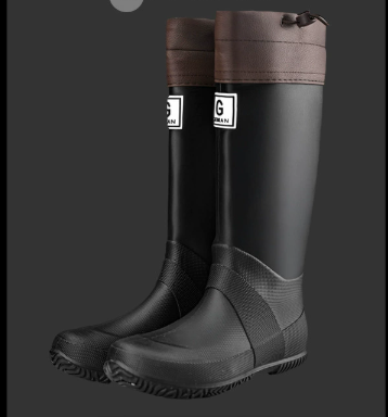 38# Black Foldable Knee-High Rain Boots - Packable Waterproof Non-Slip Wellies for Travel & Festivals