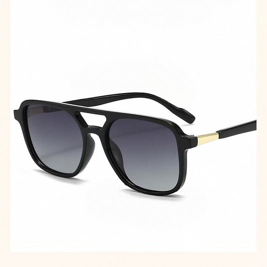 Black Retro Double Bridge Square Frame Polarized Sunglasses - Driving Sun Protection Eyewear