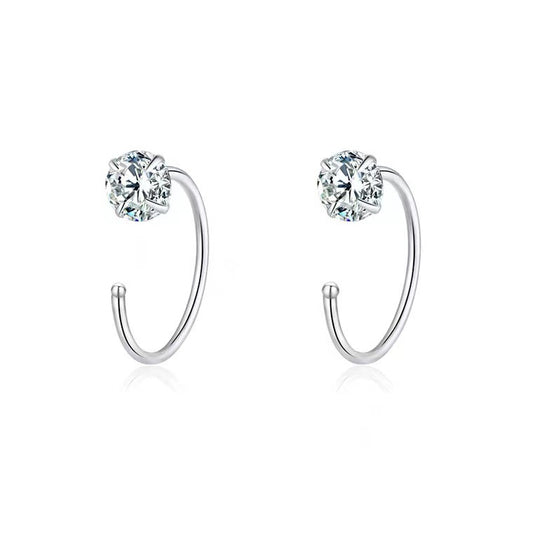 8mm  (4-Pair Set) Minimalist C-Shaped Hoop Earrings with CZ Studs - S999 Sterling Silver