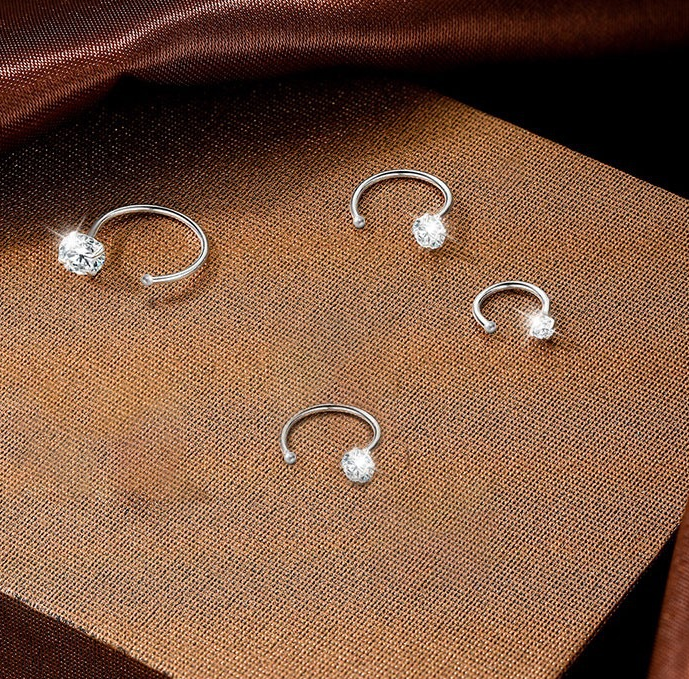 6mm  (4-Pair Set) Minimalist C-Shaped Hoop Earrings with CZ Studs - S999 Sterling Silver