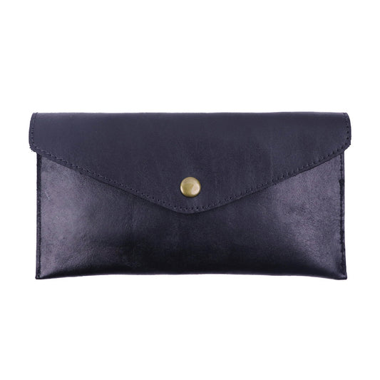 Brown Vintage Japanese Style Full-Grain Leather Phone Wallet - Slim Envelope Clutch for Women