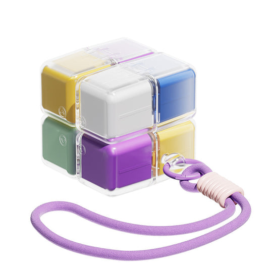 Multicolor 8-Grid Magic Cube Pill Box with Lanyard - Portable Weekly Sealed Tablet Organizer & Dispenser