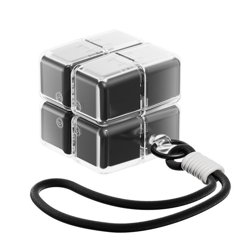 Black 8-Grid Magic Cube Pill Box with Lanyard - Portable Weekly Sealed Tablet Organizer & Dispenser