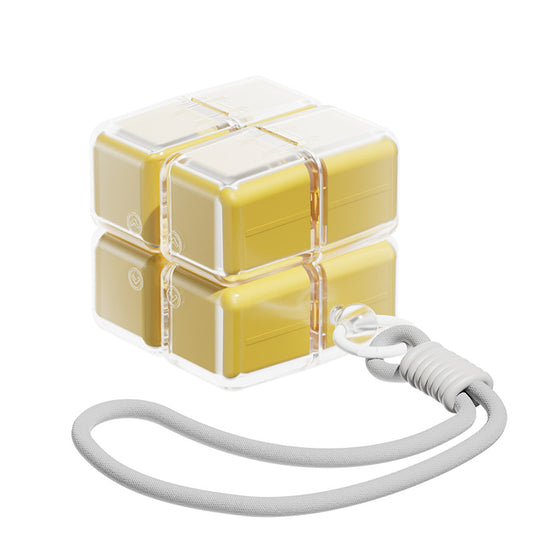 Yellow 8-Grid Magic Cube Pill Box with Lanyard - Portable Weekly Sealed Tablet Organizer & Dispenser