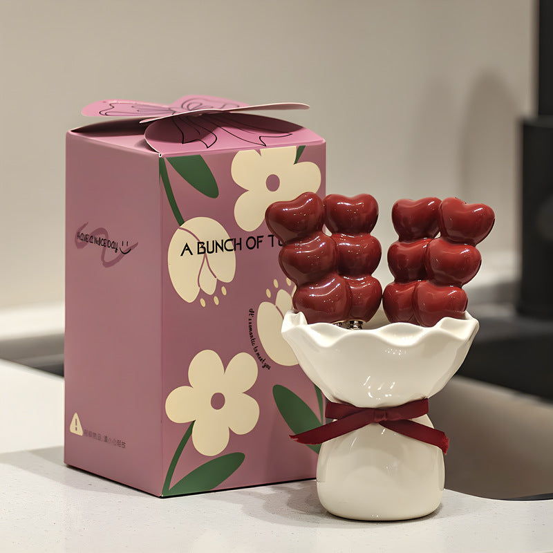 White Cute Dessert & Fruit Forks with Ceramic Storage Jar - High-Value Creative Tableware Set