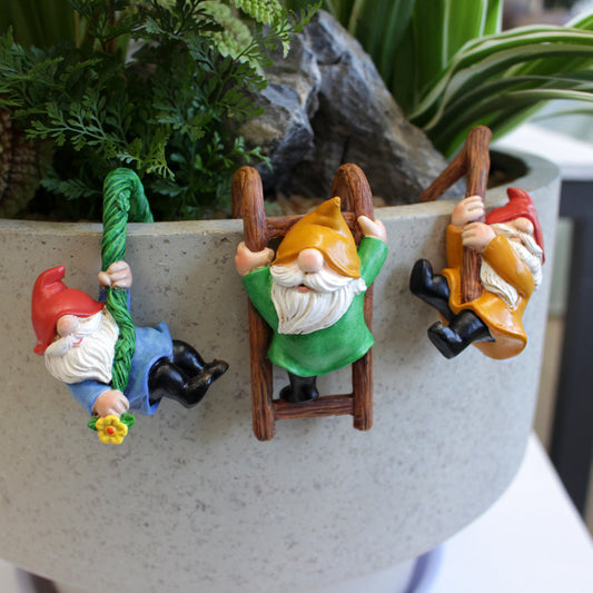 Resin Dwarf Garden Ornaments - Pastoral Succulent Planter & Hanging Pot Decorations