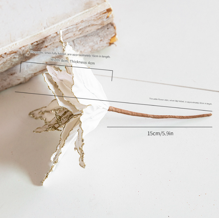 Dazzling 4-Piece 26cm Christmas Poinsettia Flower Set - Red & Gold Glitter Velvet Artificial Flowers for Christmas Tree Decoration & Sprigs