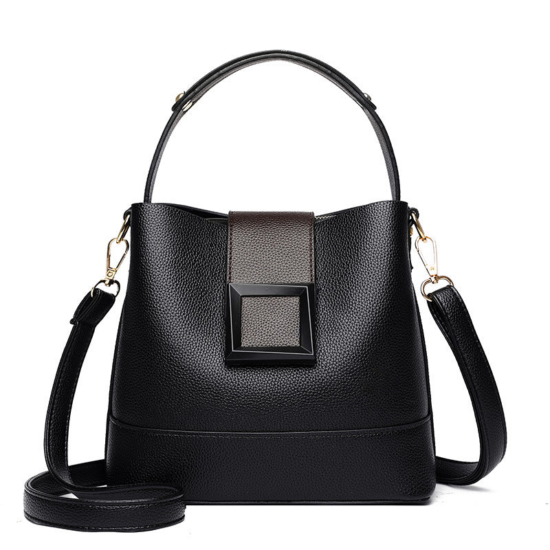 Black Versatile Bucket Bag - Stylish Trend Shoulder Handbag with Large Capacity Crossbody for Women (21x10x30 cm)