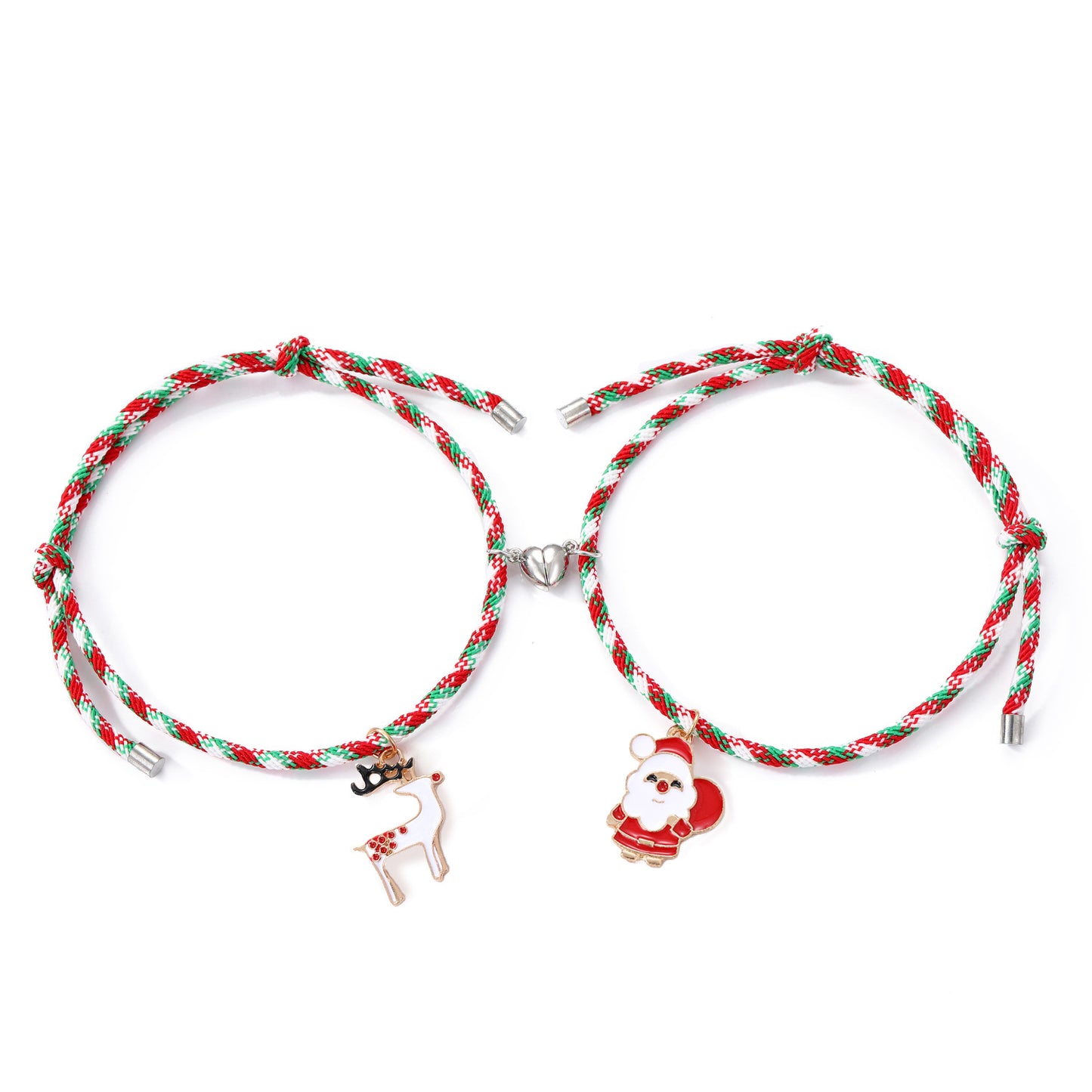 3 Pairs Cute Couple Bracelets - Magnetic Christmas & New Year Friendship Rope Bracelets with Charms (Adjustable, 9.3g)