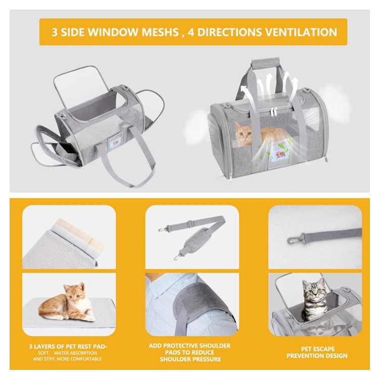 Black Large Cat & Small Dog Carrier - Soft-Sided, Foldable & Breathable Pet Travel Bag (43x30x28 cm)