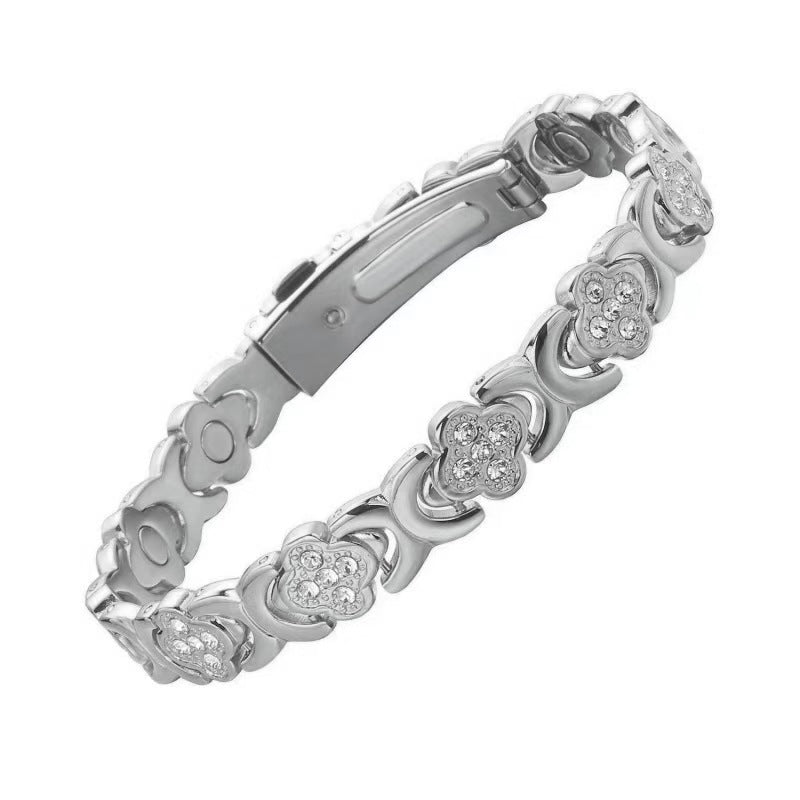 3-Pack 13cm Clover Magnetic Bracelet Set – Rose Gold/Gold/Silver Tone,Crystal Inlay for Women