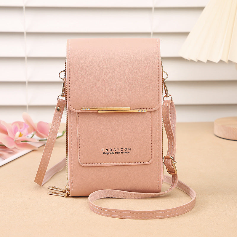 Light Pink Women's Cute Mini PU Leather Crossbody Phone Bag (19x12x4cm) - Touch Screen Window, Vertical Style