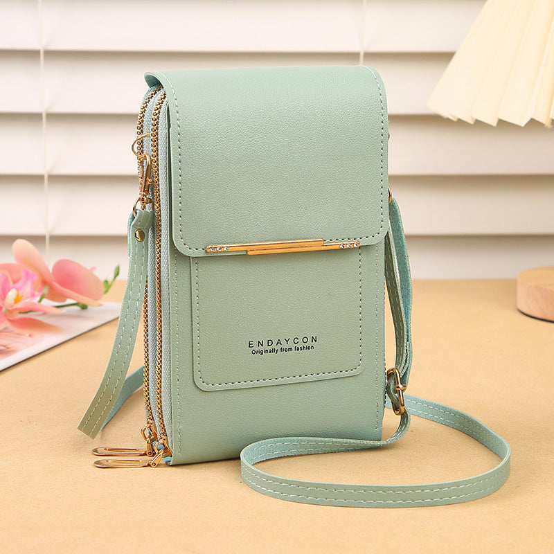 Green Women's Cute Mini PU Leather Crossbody Phone Bag (19x12x4cm) - Touch Screen Window, Vertical Style