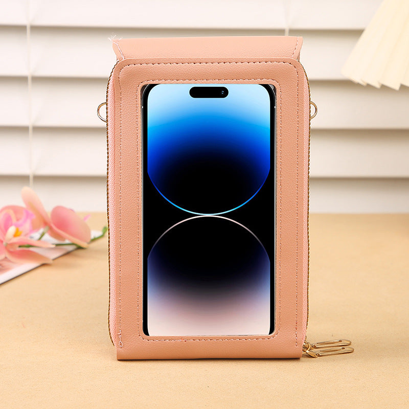 Green Women's Cute Mini PU Leather Crossbody Phone Bag (19x12x4cm) - Touch Screen Window, Vertical Style