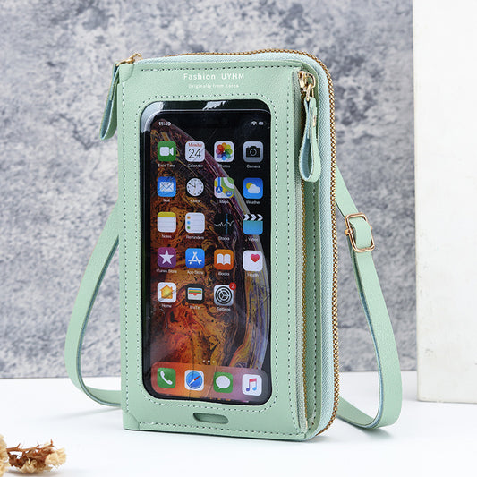 Two-Piece Green Set Anti-Theft Touch Screen Mini Crossbody Phone Bag for Women (20x11.5x4.5cm) - Multi-functional PU Leather Wallet Pouch