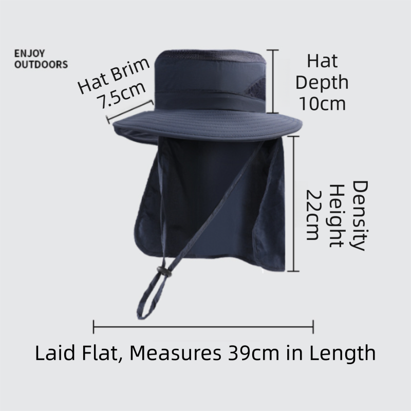 2-Pack Dark Grey Men's Adjustable Sun Protection Hat - Wide Brim, Deep Crown, Quick Dry Breathable Sun Cap with Neck Flap for Hiking & Outdoors