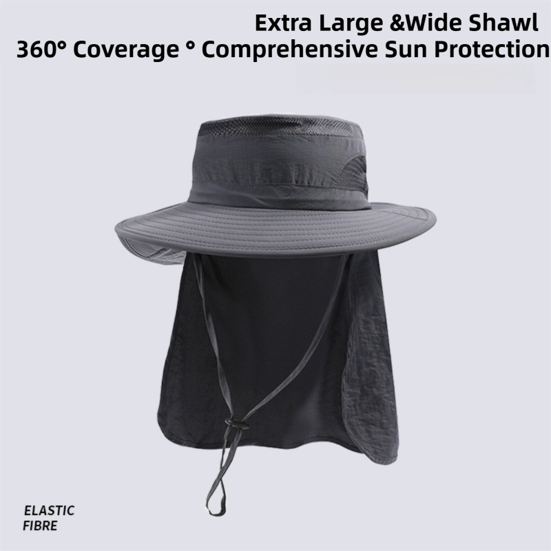 2-Pack Light Grey Men's Adjustable Sun Protection Hat - Wide Brim, Deep Crown, Quick Dry Breathable Sun Cap with Neck Flap for Hiking & Outdoors