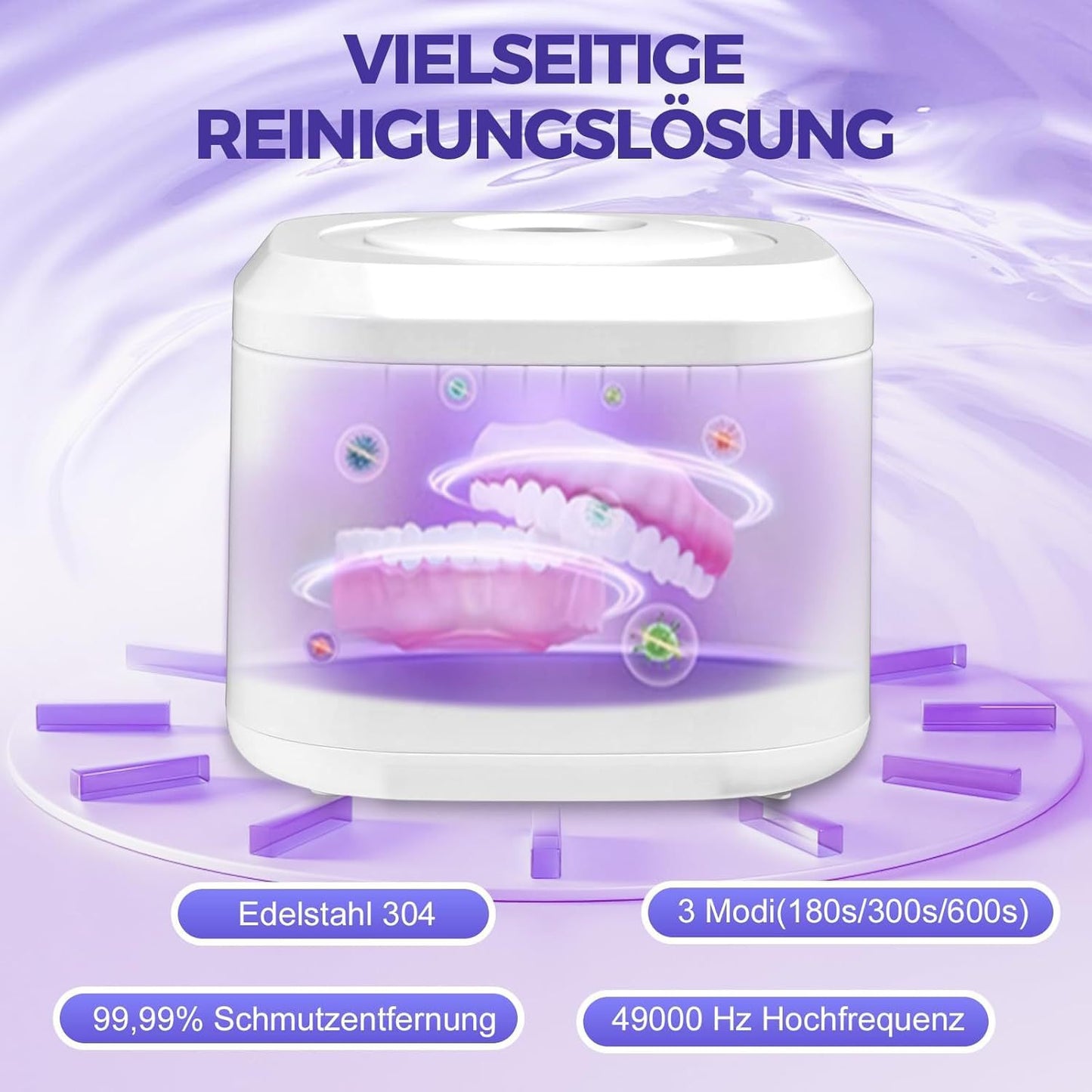 Muti-Functional Portable UV-C Ultrasonic Cleaner (49KHz) - 3 Time Modes for Deep cleaning and Sterilization, 340ml Stainless Steel Tank