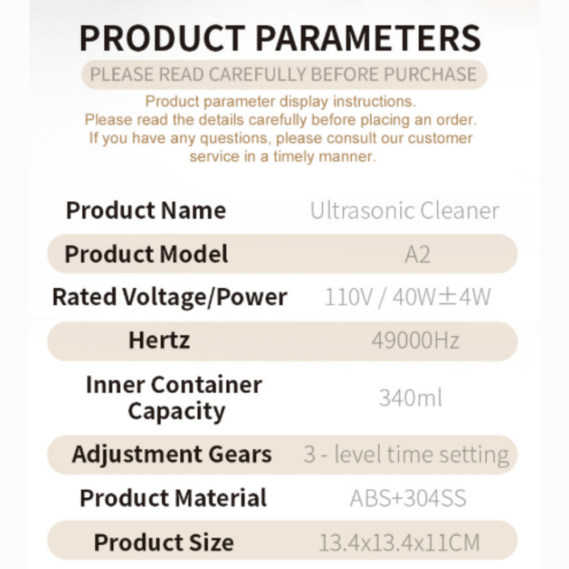 Muti-Functional Portable UV-C Ultrasonic Cleaner (49KHz) - 3 Time Modes for Deep cleaning and Sterilization, 340ml Stainless Steel Tank