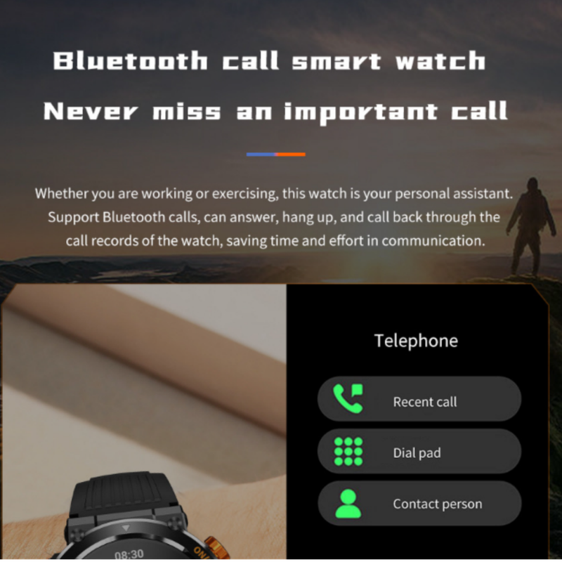 HT17 Orange Outdoor Rugged Sports Smartwatch with Bluetooth Calling - 7-Day Battery, IP68 Waterproof, Multi-Health Monitor & Fitness Tracking