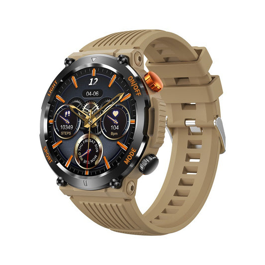 HT17 Khaki Outdoor Rugged Sports Smartwatch with Bluetooth Calling - 7-Day Battery, IP68 Waterproof, Multi-Health Monitor & Fitness Tracking