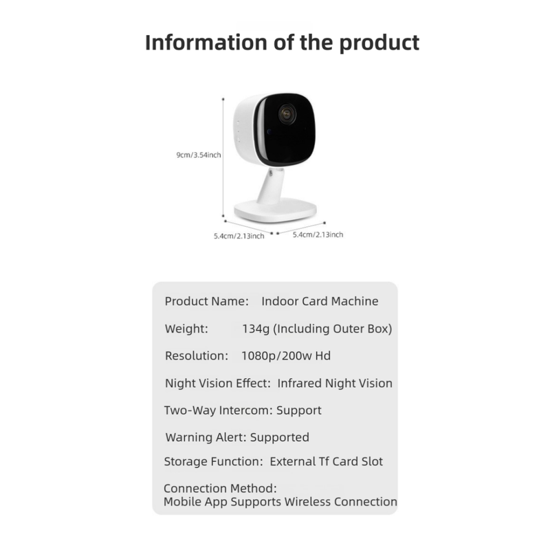 Wireless WiFi Security Camera(5.4x5.4x9CM) - 1080P HD Infrared Night Vision Indoor/Outdoor Surveillance, Phone Remote View,  and Two-Way Audio & AI Human Detection Alarm