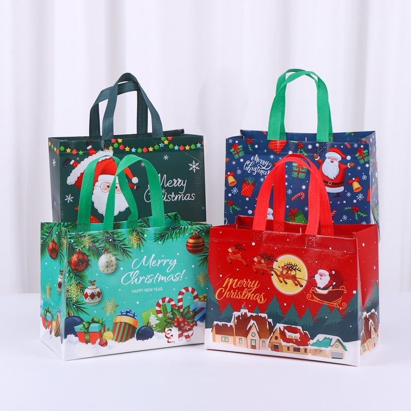 8-Pack Large Size Christmas Non-Woven Tote Bags(35 x 38 x 14 CM) with Film Coating - Santa Design Holiday Reusable Gift Carrier Bags