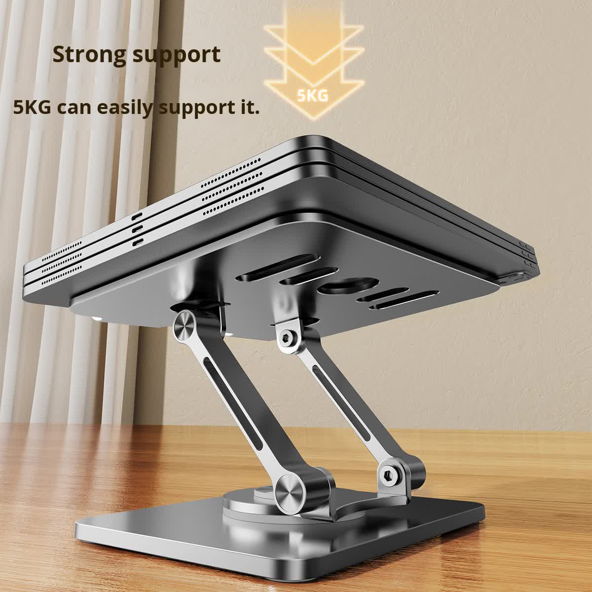 Black 360 degree Rotating Tablet & Phone Stand - Heavy-Duty Aluminum Adjustable Holder with Cooling for iPad, iPhone, and More