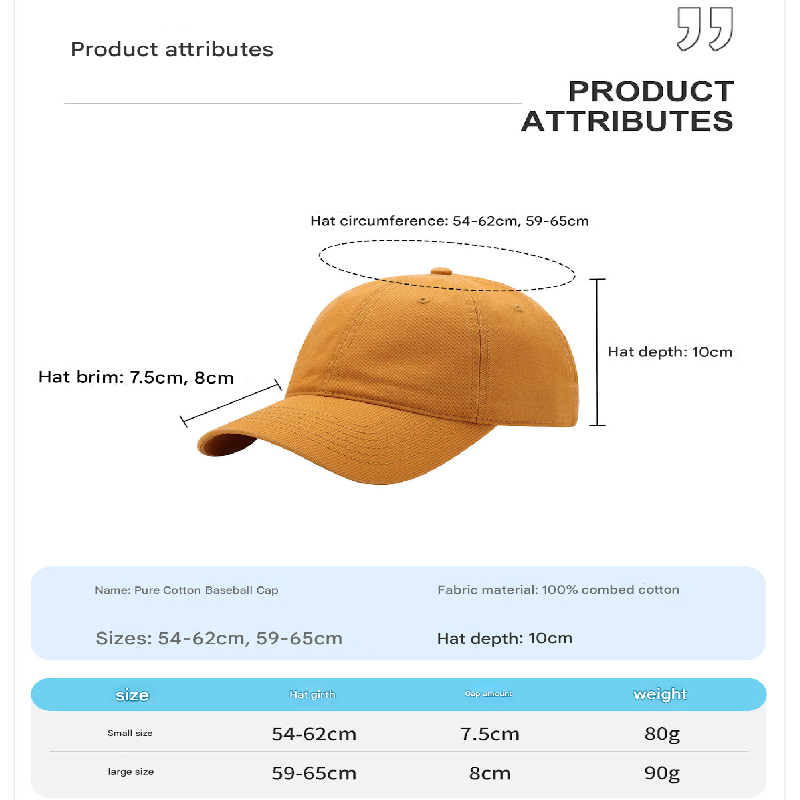 Black Premium Pure Cotton Quick-Dry Baseball Cap - Outdoor Sports & Camping Sun Hat, Adjustable Fit(59-65cm)