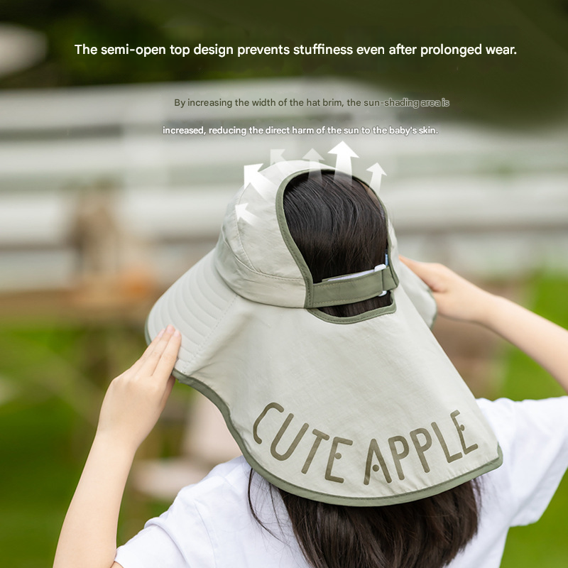 Grey Kids UV Protection Sun Hat - Breathable Wide Brim Bucket Hat with Neck Flap for Summer Beach & Outdoor Play