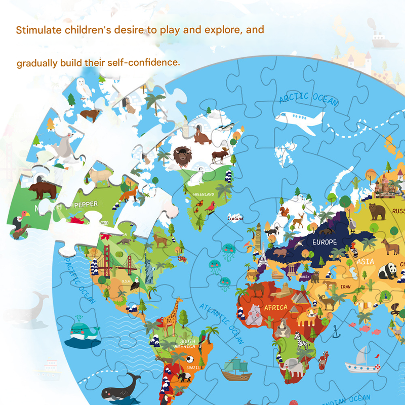 World Animal Puzzle Round Cardboard 70-Piece Jigsaw Puzzle - Educational Kids Puzzle Toy, Fun & Engaging