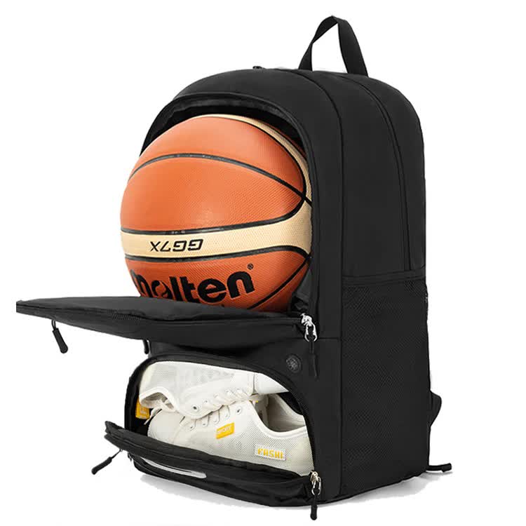 Grey Sports Backpack with Separate Shoe & Ball Compartments - Waterproof Gym Bag for Basketball, Soccer, Travel & Daily Use
