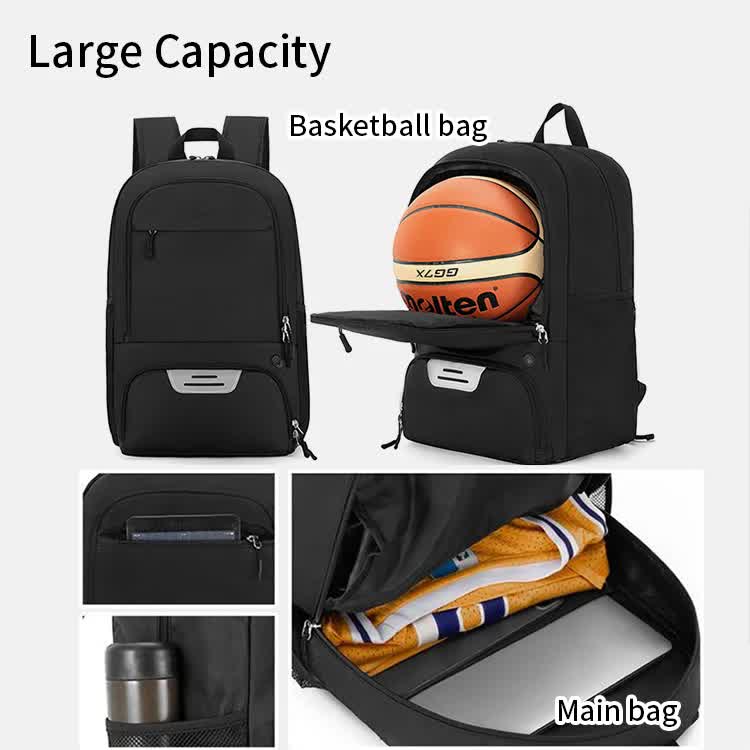 Grey Sports Backpack with Separate Shoe & Ball Compartments - Waterproof Gym Bag for Basketball, Soccer, Travel & Daily Use