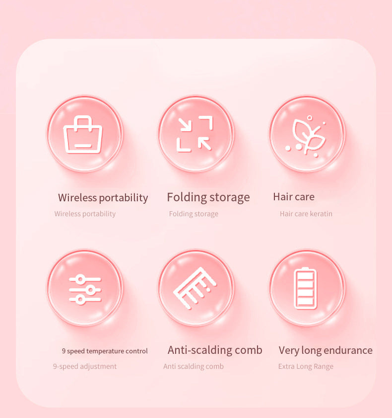Pink Portable Foldable Cordless Hair Straightener Comb - 2-in-1 Ionic Styling for Smooth, Frizz-Free Hair