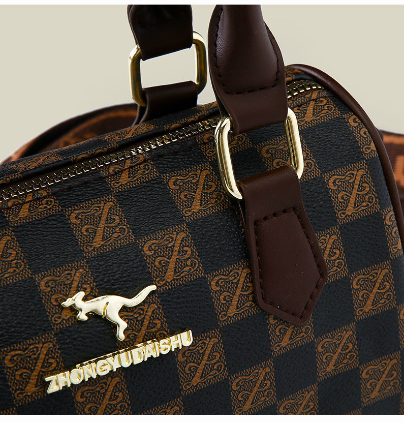 Black leopard print Stylish PU Leather Boston Bag - Elegant Retro Single Shoulder Crossbody Handbag for Women