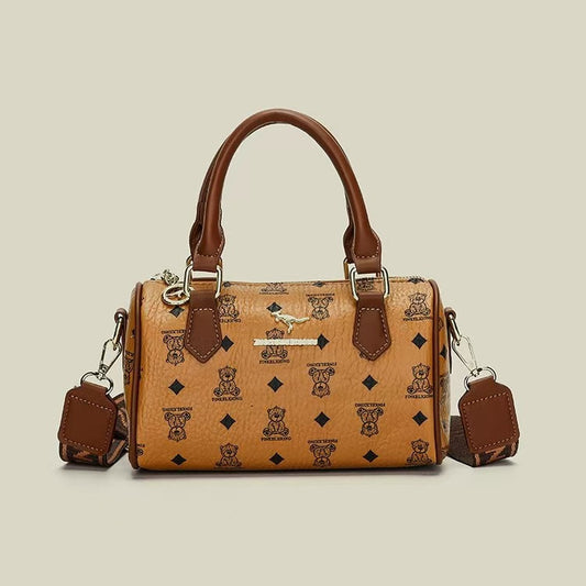 Brown bear Stylish PU Leather Boston Bag - Elegant Retro Single Shoulder Crossbody Handbag for Women