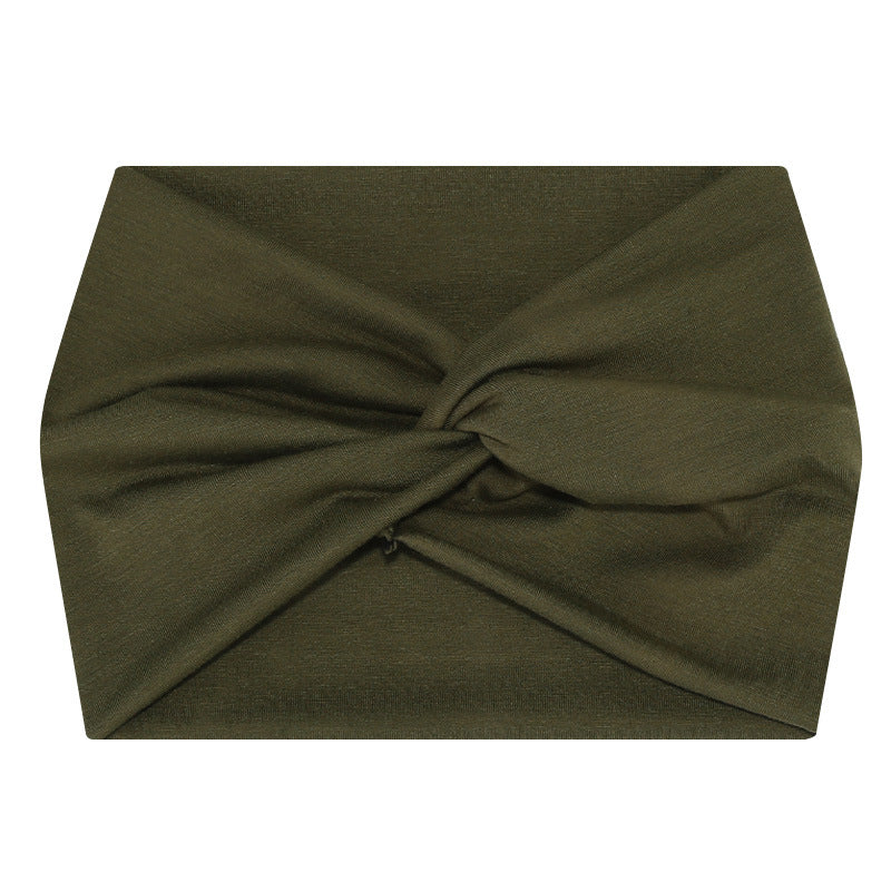 5-PCS Military green Women's Extra Wide Turban Headband - Elastic Yoga & Sports Hair Wrap