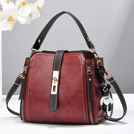 Wine red Fashion Women's Bucket Bag - Summer Crossbody Shoulder Handbag with Keychain
