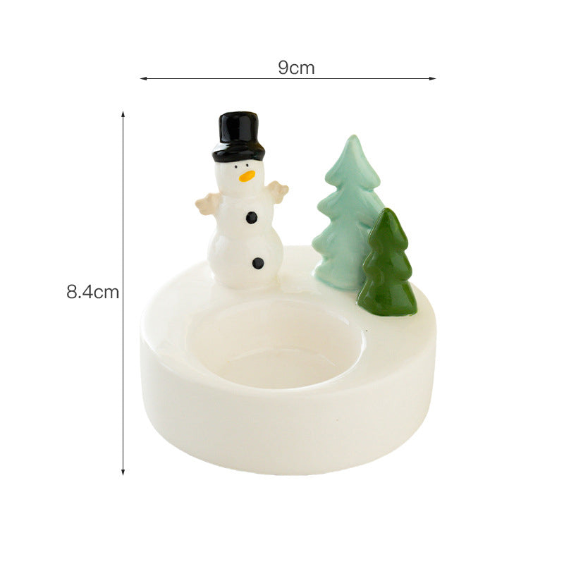 Snowman Elegant Ceramic Festive Tealight Candle Holder - Seasonal Home Decor Accent