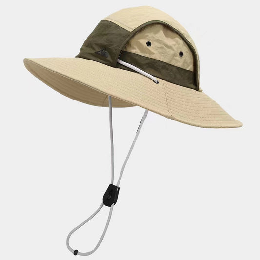 Khaki Quick-Dry Sun Protection Bucket Hat for Men - Breathable Outdoor Hiking & Fishing Cap with Wide Brim
