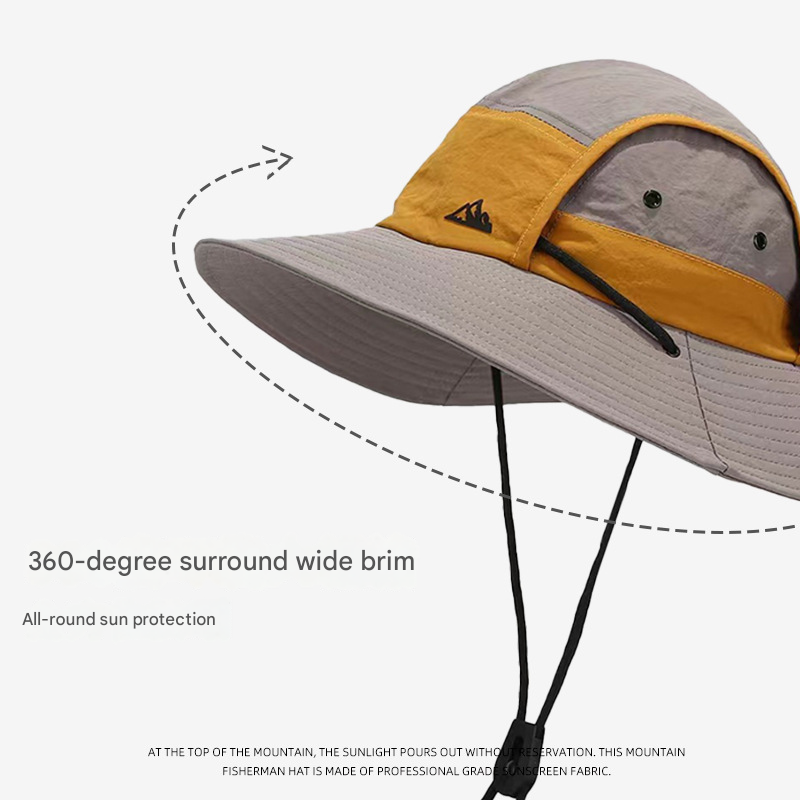 Orange Quick-Dry Sun Protection Bucket Hat for Men - Breathable Outdoor Hiking & Fishing Cap with Wide Brim